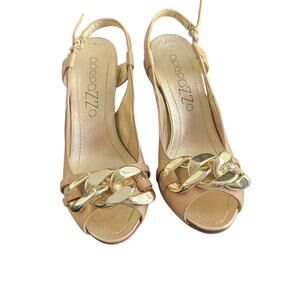 Apepazza Vero Cuoio Mila Gold And Tan Heeled‎ Wedge Shoes 7.5 Large Chain Accent